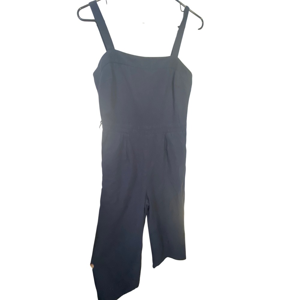 Lulus Navy Blue Square Neck Wide Leg Cropped Jumpsuit Small Pockets Sleeveless